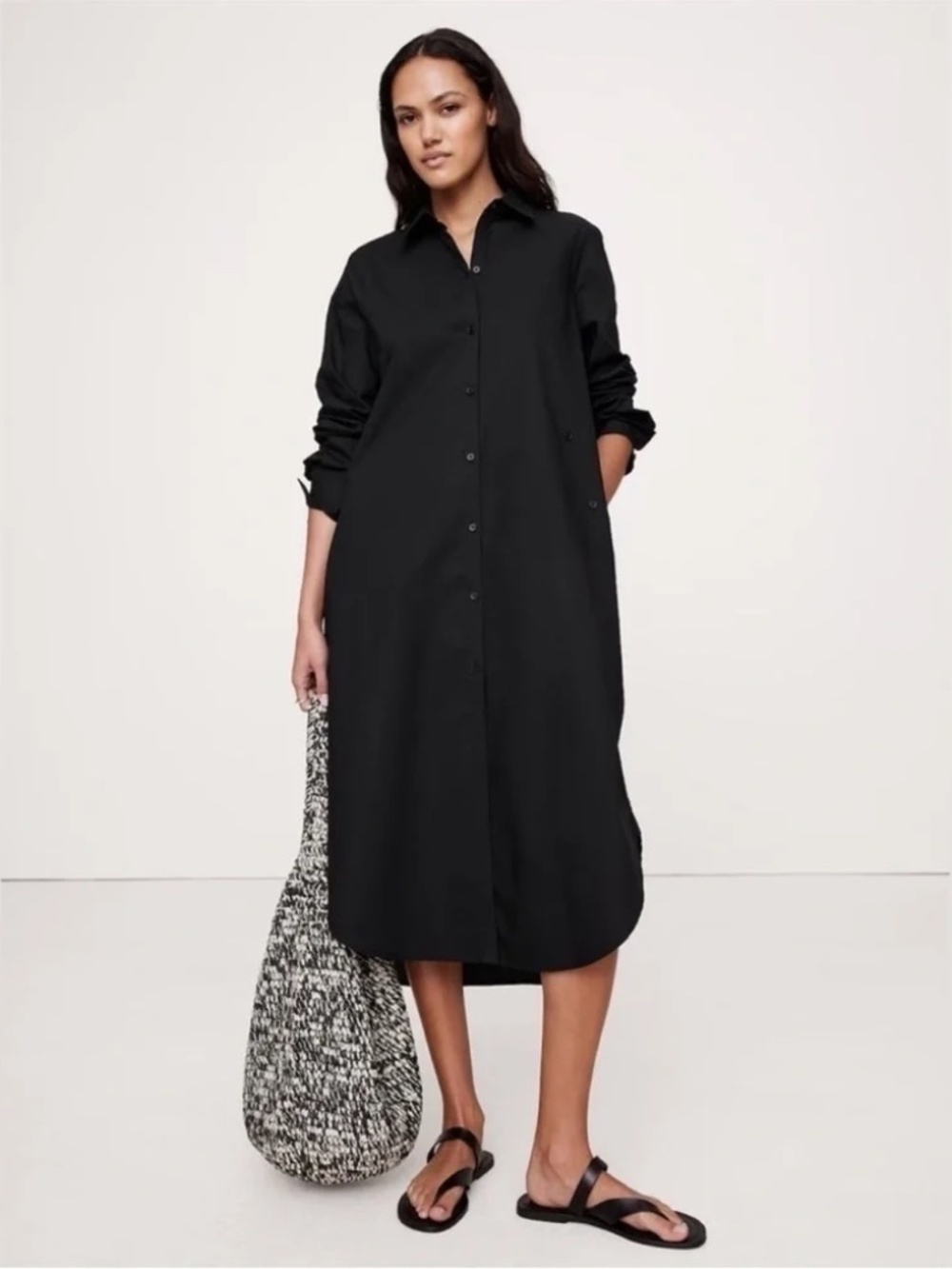 Banana Republic Cotton Poplin Asymmetrical Shirt Dress // Black
